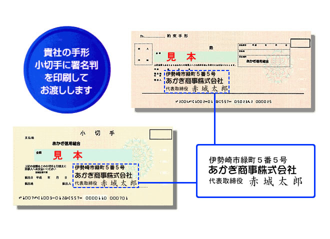 貴社の手形・小切手に署名判を印刷してお渡しします